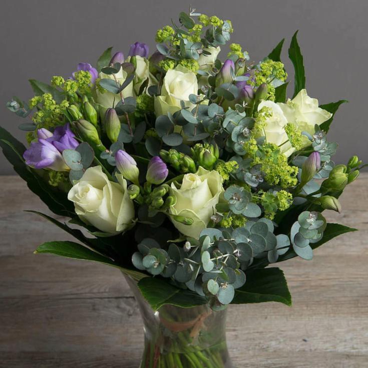 Clatford Flowers-White Roses/Freesia Bouquet Same Day Delivery